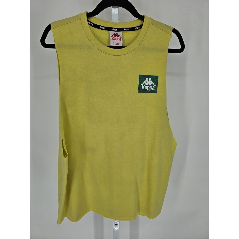 Vintage Y2K Kappa Mens Sz XL Cutoff Crew Neck Muscle Tank Top Lime Green